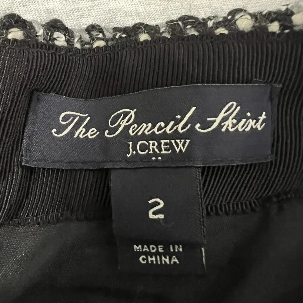 J Crew‎ The Pencil Skirt Womens 2 Black Gray White Tweed Wool Blend Lined Career